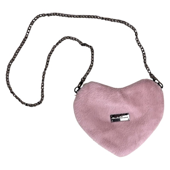Claudia Canova fur heart crossbody handbag in powder pink chain strap - Picture 2 of 7